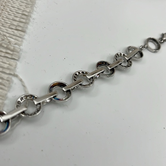 Vintage 925 Sterling Silver CZ Circle Link Bracelet, 7.5" - Picture 8 of 16